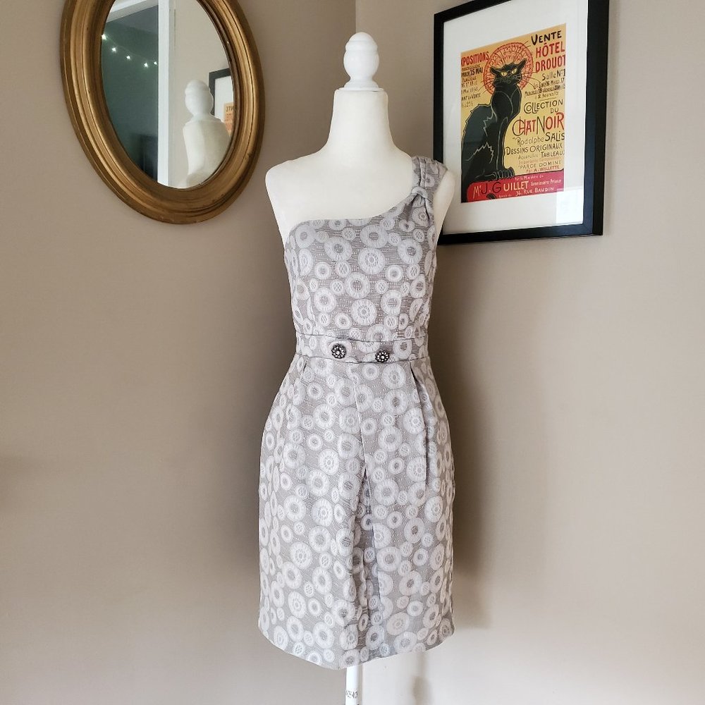 Anthropologie Moulinette Soeurs One Shoulder Silver Brocade Dress 2 - Picture 3 of 16